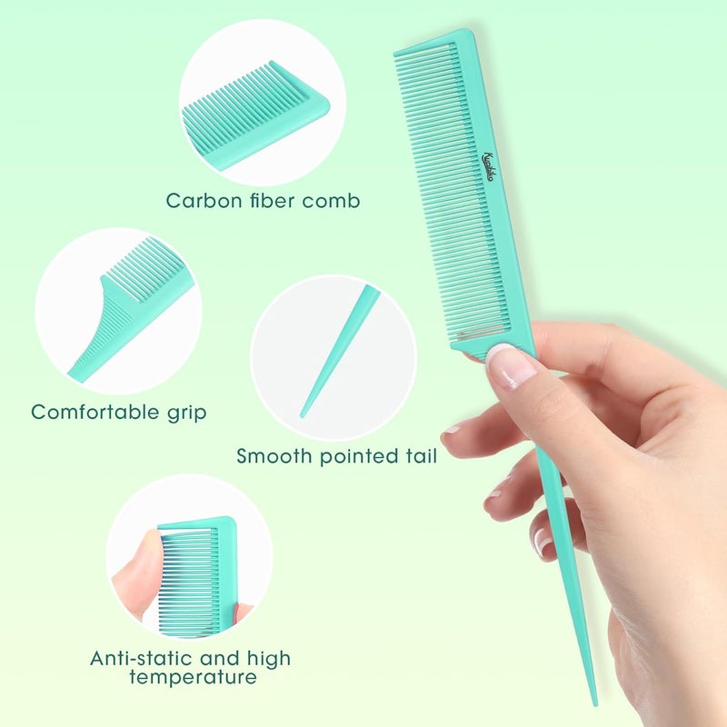Kunihiko Rat Tail Comb for Women: 2pcs Fine Tooth Parting Tip Carbon Fiber Root Teasing Anti Static Combs （Green, Pink） - Image 4
